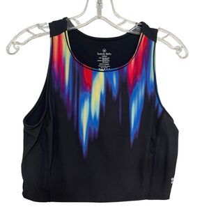 Sweaty Betty Kenza Black Strobe Placement Print Power Crop Gym Vest Tank Top
